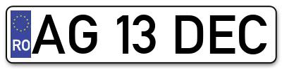 Placuta inmatriculare numar auto  AG-13-DEC, AG 13 DEC, AG13DEC