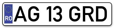 Placuta inmatriculare numar auto  AG-13-GRD, AG 13 GRD, AG13GRD