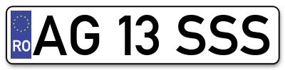 Placuta inmatriculare numar auto  AG-13-SSS, AG 13 SSS, AG13SSS