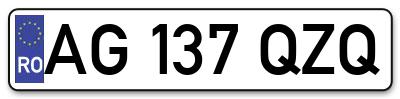 Placuta inmatriculare numar auto  AG-137-QZQ, AG 137 QZQ, AG137QZQ