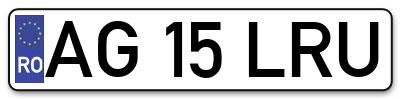 Placuta inmatriculare numar auto  AG-15-LRU, AG 15 LRU, AG15LRU