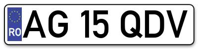Placuta inmatriculare numar auto  AG-15-QDV, AG 15 QDV, AG15QDV