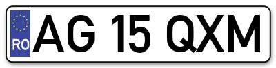 Placuta inmatriculare numar auto  AG-15-QXM, AG 15 QXM, AG15QXM
