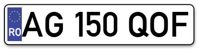 Placuta inmatriculare numar auto  AG-150-QOF, AG 150 QOF, AG150QOF
