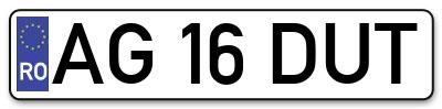 Placuta inmatriculare numar auto  AG-16-DUT, AG 16 DUT, AG16DUT