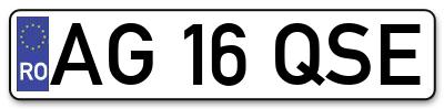 Placuta inmatriculare numar auto  AG-16-QSE, AG 16 QSE, AG16QSE