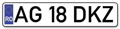 Placuta inmatriculare numar auto  AG-18-DKZ, AG 18 DKZ, AG18DKZ