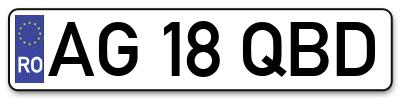 Placuta inmatriculare numar auto  AG-18-QBD, AG 18 QBD, AG18QBD