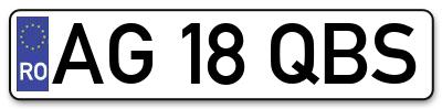 Placuta inmatriculare numar auto  AG-18-QBS, AG 18 QBS, AG18QBS