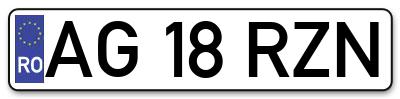 Placuta inmatriculare numar auto  AG-18-RZN, AG 18 RZN, AG18RZN