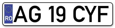 Placuta inmatriculare numar auto  AG-19-CYF, AG 19 CYF, AG19CYF
