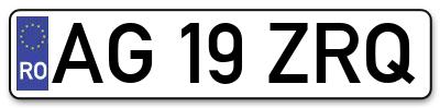Placuta inmatriculare numar auto  AG-19-ZRQ, AG 19 ZRQ, AG19ZRQ