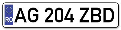 Placuta inmatriculare numar auto  AG-204-ZBD, AG 204 ZBD, AG204ZBD