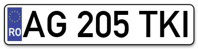 Placuta inmatriculare numar auto  AG-205-TKI, AG 205 TKI, AG205TKI