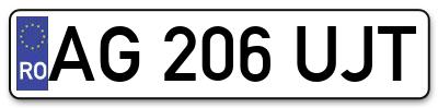 Placuta inmatriculare numar auto  AG-206-UJT, AG 206 UJT, AG206UJT
