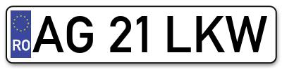 Placuta inmatriculare numar auto  AG-21-LKW, AG 21 LKW, AG21LKW