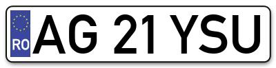 Placuta inmatriculare numar auto  AG-21-YSU, AG 21 YSU, AG21YSU