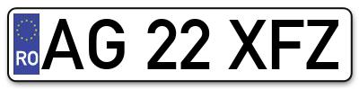 Placuta inmatriculare numar auto  AG-22-XFZ, AG 22 XFZ, AG22XFZ