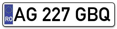 Placuta inmatriculare numar auto  AG-227-GBQ, AG 227 GBQ, AG227GBQ