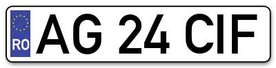 Placuta inmatriculare numar auto  AG-24-CIF, AG 24 CIF, AG24CIF