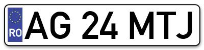 Placuta inmatriculare numar auto  AG-24-MTJ, AG 24 MTJ, AG24MTJ