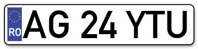 Placuta inmatriculare numar auto  AG-24-YTU, AG 24 YTU, AG24YTU