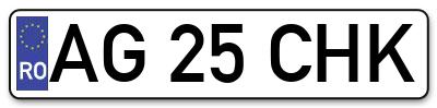 Placuta inmatriculare numar auto  AG-25-CHK, AG 25 CHK, AG25CHK