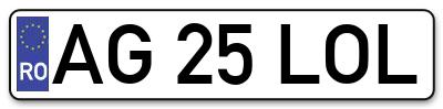 Placuta inmatriculare numar auto  AG-25-LOL, AG 25 LOL, AG25LOL