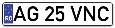 Placuta inmatriculare numar auto  AG-25-VNC, AG 25 VNC, AG25VNC