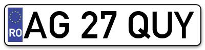 Placuta inmatriculare numar auto  AG-27-QUY, AG 27 QUY, AG27QUY