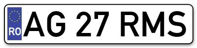Placuta inmatriculare numar auto  AG-27-RMS, AG 27 RMS, AG27RMS