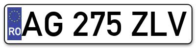 Placuta inmatriculare numar auto  AG-275-ZLV, AG 275 ZLV, AG275ZLV