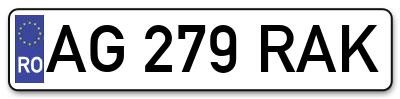 Placuta inmatriculare numar auto  AG-279-RAK, AG 279 RAK, AG279RAK