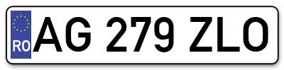 Placuta inmatriculare numar auto  AG-279-ZLO, AG 279 ZLO, AG279ZLO