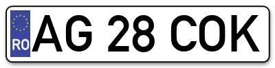 Placuta inmatriculare numar auto  AG-28-COK, AG 28 COK, AG28COK