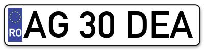 Placuta inmatriculare numar auto  AG-30-DEA, AG 30 DEA, AG30DEA