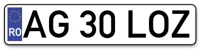 Placuta inmatriculare numar auto  AG-30-LOZ, AG 30 LOZ, AG30LOZ