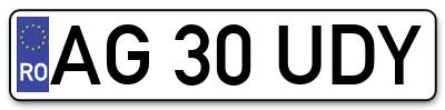 Placuta inmatriculare numar auto  AG-30-UDY, AG 30 UDY, AG30UDY