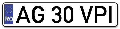 Placuta inmatriculare numar auto  AG-30-VPI, AG 30 VPI, AG30VPI