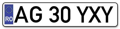 Placuta inmatriculare numar auto  AG-30-YXY, AG 30 YXY, AG30YXY
