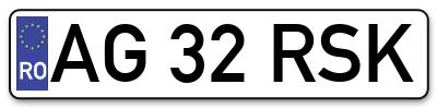 Placuta inmatriculare numar auto  AG-32-RSK, AG 32 RSK, AG32RSK