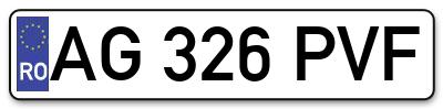 Placuta inmatriculare numar auto  AG-326-PVF, AG 326 PVF, AG326PVF