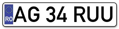 Placuta inmatriculare numar auto  AG-34-RUU, AG 34 RUU, AG34RUU