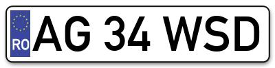 Placuta inmatriculare numar auto  AG-34-WSD, AG 34 WSD, AG34WSD