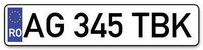 Placuta inmatriculare numar auto  AG-345-TBK, AG 345 TBK, AG345TBK