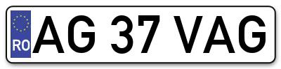 Placuta inmatriculare numar auto  AG-37-VAG, AG 37 VAG, AG37VAG