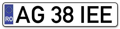 Placuta inmatriculare numar auto  AG-38-IEE, AG 38 IEE, AG38IEE