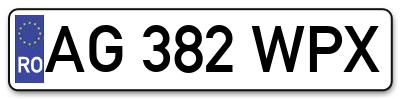 Placuta inmatriculare numar auto  AG-382-WPX, AG 382 WPX, AG382WPX