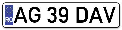 Placuta inmatriculare numar auto  AG-39-DAV, AG 39 DAV, AG39DAV