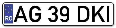 Placuta inmatriculare numar auto  AG-39-DKI, AG 39 DKI, AG39DKI